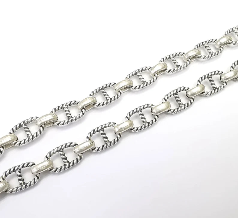 Large Silver Chain, (1 Meter - 3.3 feet ) Specialty Chains, Necklace, Bracelet, Belt, Bag Chain, Jewelry Accessory Chain, Antique Silver Plated (18x13mm) G34975