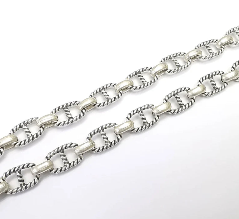 Large Silver Chain, (1 Meter - 3.3 feet ) Specialty Chains, Necklace, Bracelet, Belt, Bag Chain, Jewelry Accessory Chain, Antique Silver Plated (18x13mm) G34975