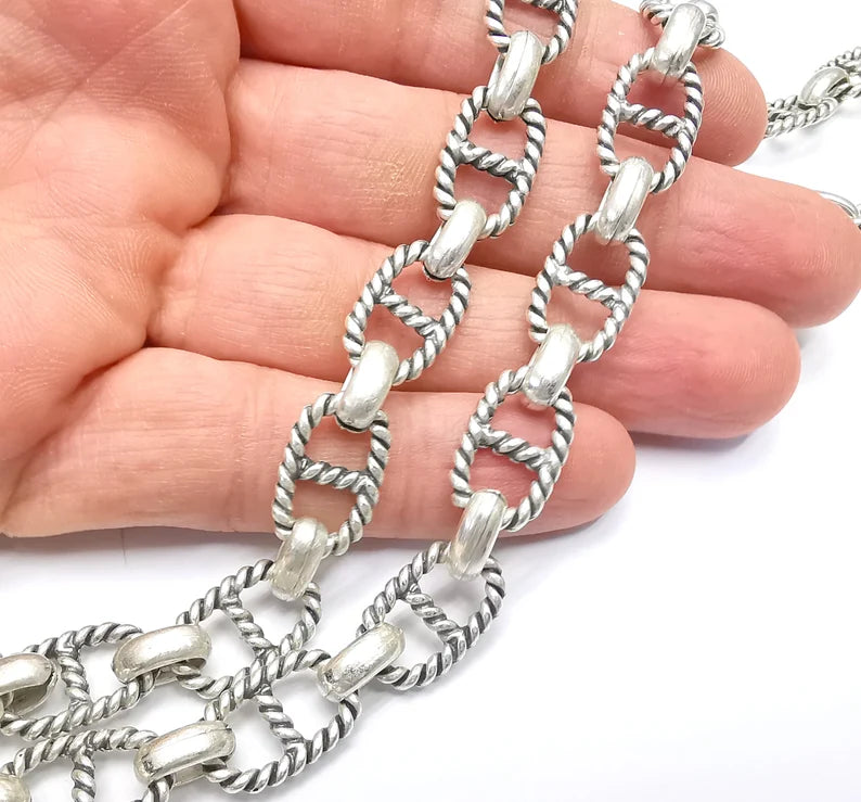 Large Silver Chain, (1 Meter - 3.3 feet ) Specialty Chains, Necklace, Bracelet, Belt, Bag Chain, Jewelry Accessory Chain, Antique Silver Plated (18x13mm) G34975