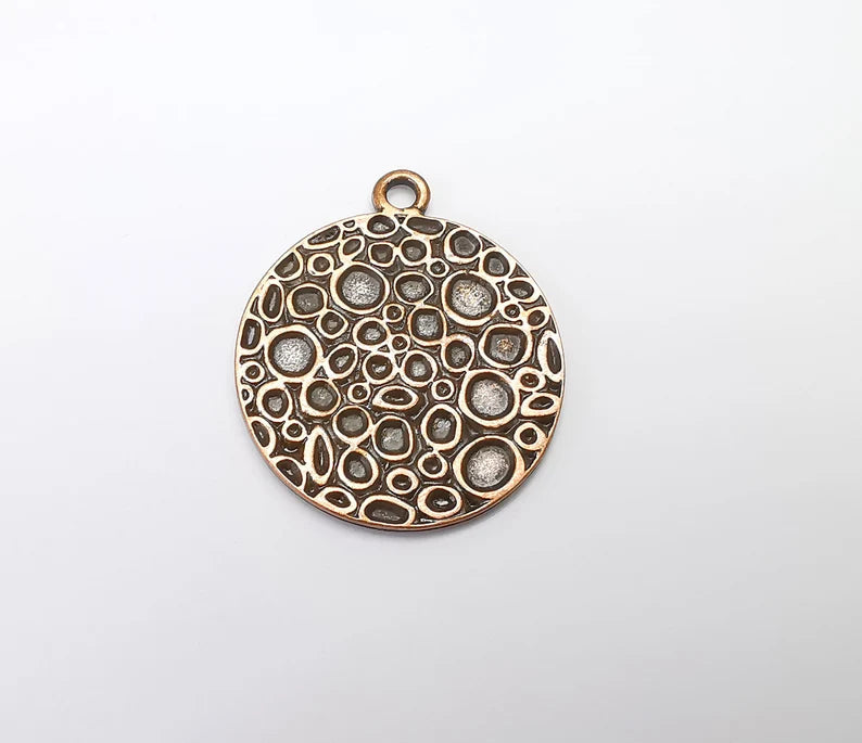 Copper Medallion Charms, Locket Pendant, Mottled Charms, Earring Charms, Boho Charms, Crater charms, Antique Copper Plated (40x33mm) G34977