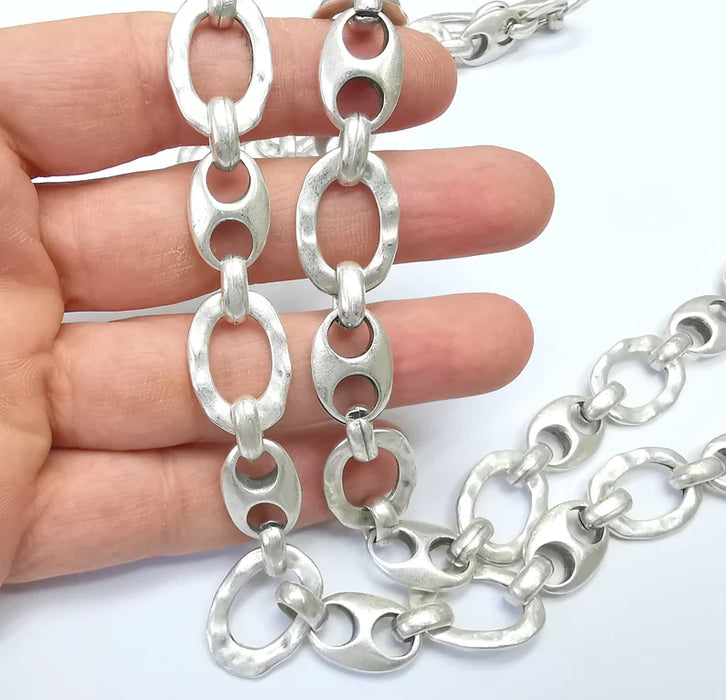 Large Silver Chain, (1 Meter - 3.3 feet ) Specialty Chains, Necklace, Bracelet, Belt, Bag Chain, Jewelry Accessory Chain, Antique Silver Plated (23x16mm) G34979