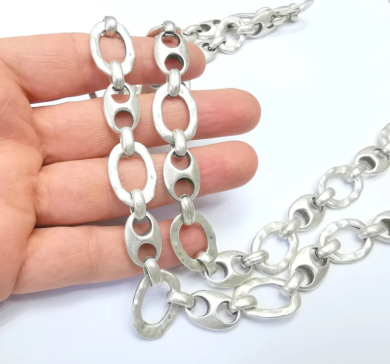 Large Silver Chain, (1 Meter - 3.3 feet ) Specialty Chains, Necklace, Bracelet, Belt, Bag Chain, Jewelry Accessory Chain, Antique Silver Plated (23x16mm) G34979