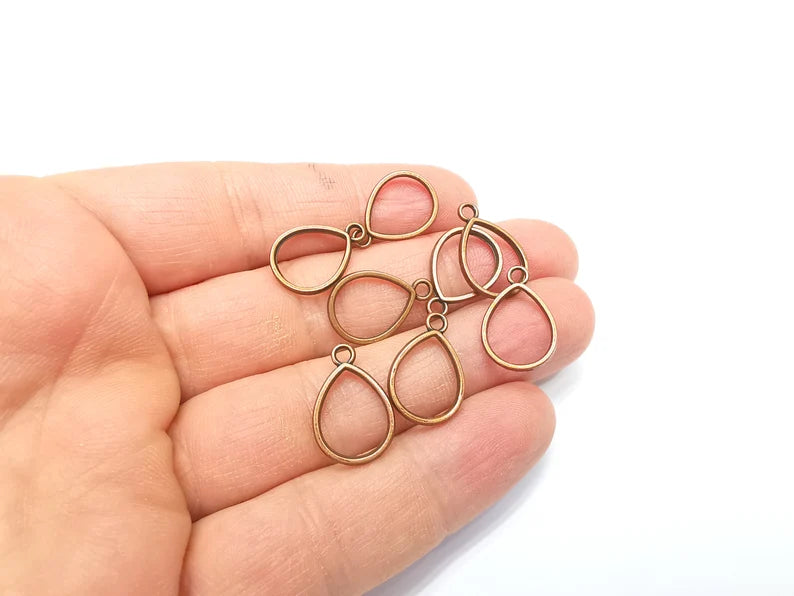 10 Copper Drop Charms, Teardrop Charms, Bracelet Charms, Earring Charms, Boho Charms, Pear charms, Antique Copper Plated (19x13mm) G34980