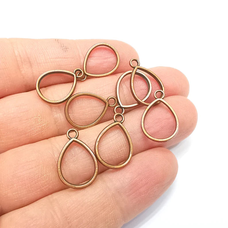 10 Copper Drop Charms, Teardrop Charms, Bracelet Charms, Earring Charms, Boho Charms, Pear charms, Antique Copper Plated (19x13mm) G34980