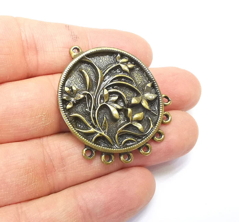 Bronze Leaf Flower Connector Charms, Locket Pendant, Earring Charms, Rustic Pendant, Boho Charms, Antique Bronze Plated (43x34mm) G34984