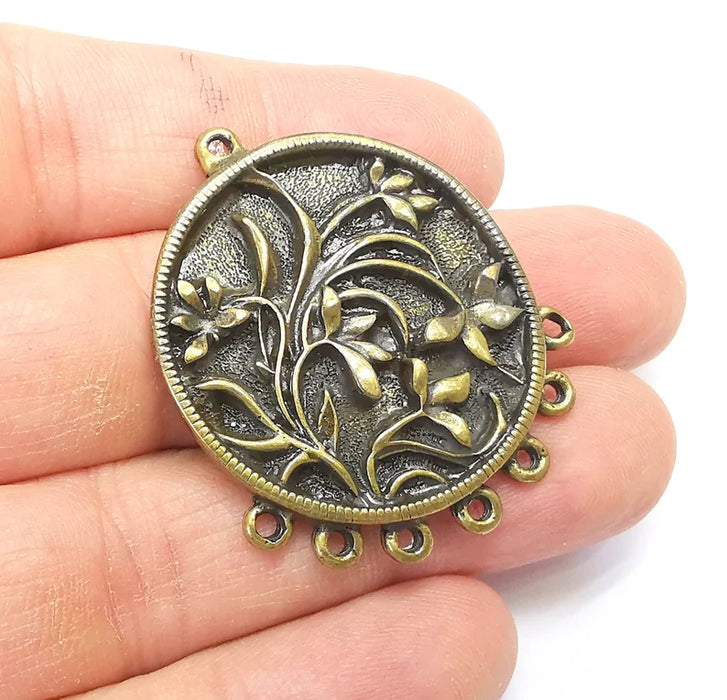 Bronze Leaf Flower Connector Charms, Locket Pendant, Earring Charms, Rustic Pendant, Boho Charms, Antique Bronze Plated (43x34mm) G34984