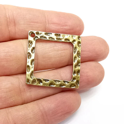 Square Frame, Jewelry Findings, Hammered Charms, Antique Bronze Plated Charms (44mm) G34987