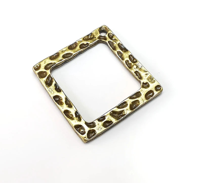 Square Frame, Jewelry Findings, Hammered Charms, Antique Bronze Plated Charms (44mm) G34987