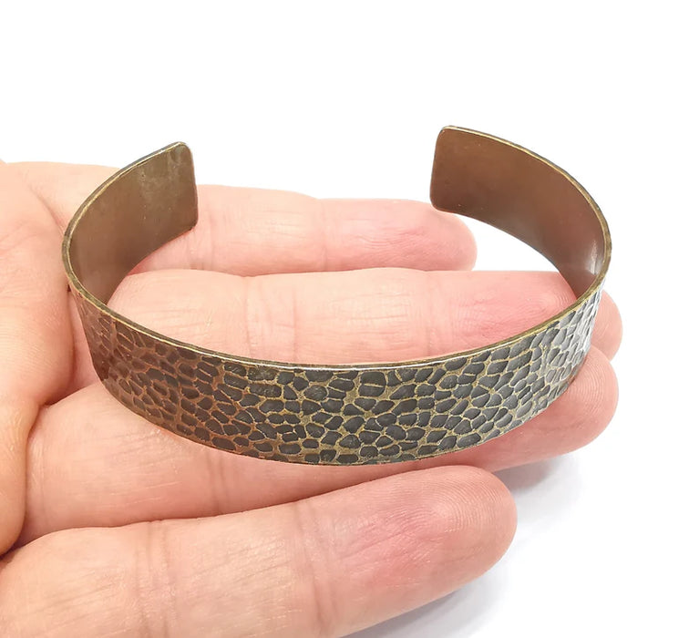 Hammered Bracelet Cuff Blank Base Antique Bronze Plated Brass Adjustable Bracelet (15mm) G35757