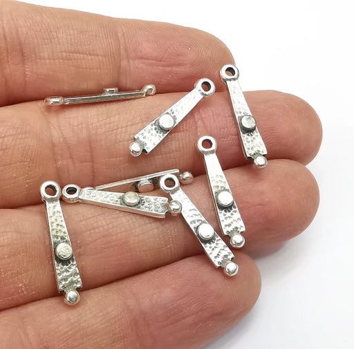 10 Stick Charms, Dangle Charms, Hammered Antique Silver Plated (22x4mm) G34989