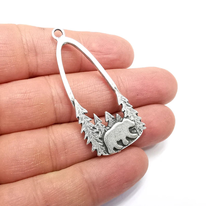 Polar Bear Charms, Bear Forest Charms, Antique Silver Plated Charms (54x24mm) G34833