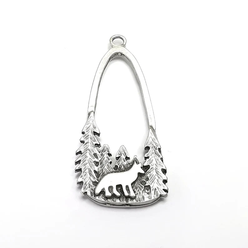 Fox Charms, Wolf Charms, Forest Charms, Antique Silver Plated Charms (54x24mm) G34834