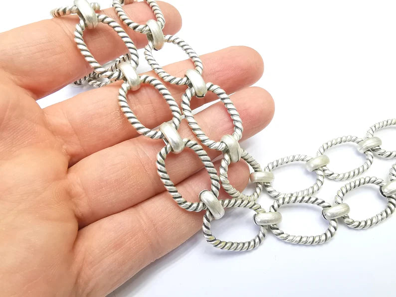 Large Silver Chain, (1 Meter - 3.3 feet ) Specialty Chains, Necklace, Bracelet, Belt, Bag Chain, Jewelry Accessory Chain, Antique Silver Plated (25x18mm) G34992