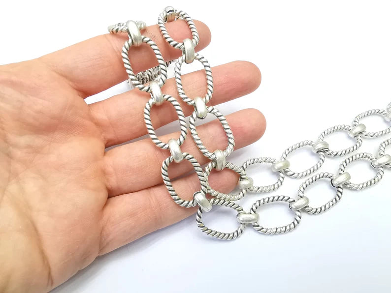 Large Silver Chain, (1 Meter - 3.3 feet ) Specialty Chains, Necklace, Bracelet, Belt, Bag Chain, Jewelry Accessory Chain, Antique Silver Plated (25x18mm) G34992