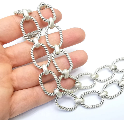 Large Silver Chain, (1 Meter - 3.3 feet ) Specialty Chains, Necklace, Bracelet, Belt, Bag Chain, Jewelry Accessory Chain, Antique Silver Plated (25x18mm) G34992