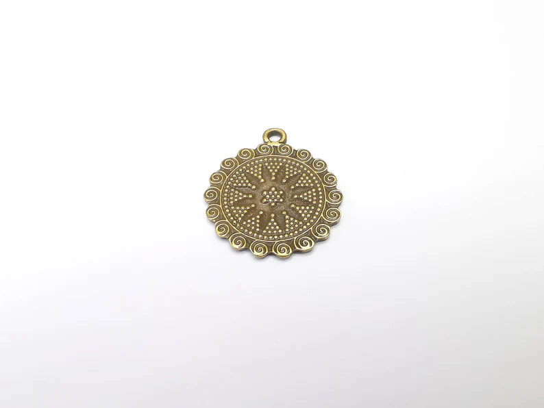 Bronze Medallion Charms, Locket Pendant,Ethnic Pendant, Rustic Charms, Tribal Pendant, Boho Charm, Antique Bronze Plated (39x33mm) G34993