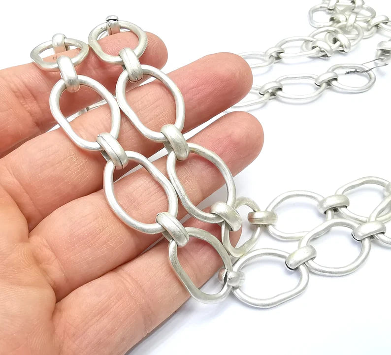 Large Silver Chain, (1 Meter - 3.3 feet ) Specialty Chains, Necklace, Bracelet, Belt, Bag Chain, Jewelry Accessory Chain, Antique Silver Plated (25x17mm) G34997
