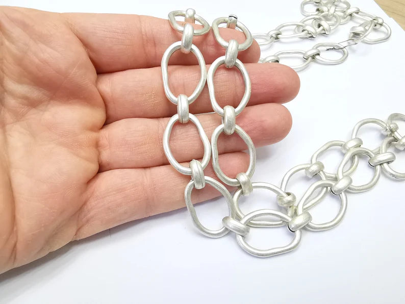 Large Silver Chain, (1 Meter - 3.3 feet ) Specialty Chains, Necklace, Bracelet, Belt, Bag Chain, Jewelry Accessory Chain, Antique Silver Plated (25x17mm) G34997