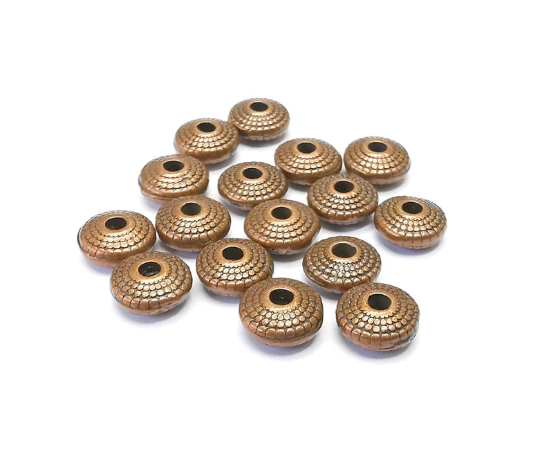 10 Saucer Beads, Copper Beads, Bracelet Rondelle Beads, Dotted Beads, Necklace Beads, Antique Copper Plated Metal 7mm G34998