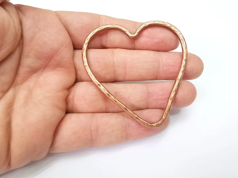 Heart Pendant, Large Heart, Hollow Heart Earring, Heart Frame, Heart Locket, Heart Medallion, Antique Copper Plated Metal