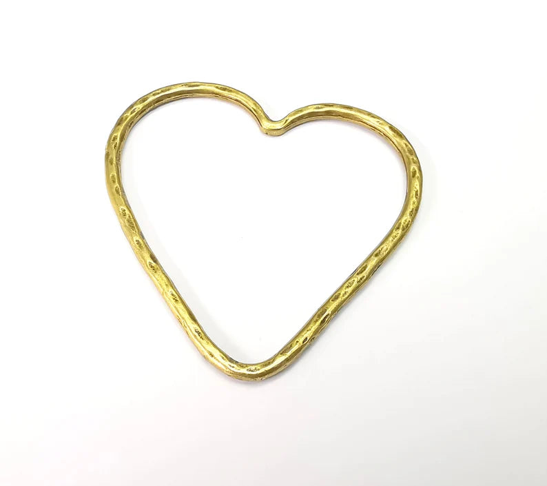 Big Heart Pendant, Large Heart, Hollow Heart Earring, Heart Frame, Heart Locket, Heart Medallion, Antique Bronze Plated Metal 66x61mm G35001