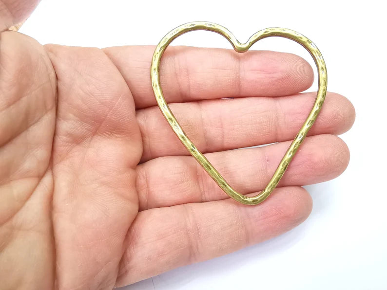 Big Heart Pendant, Large Heart, Hollow Heart Earring, Heart Frame, Heart Locket, Heart Medallion, Antique Bronze Plated Metal 66x61mm G35001