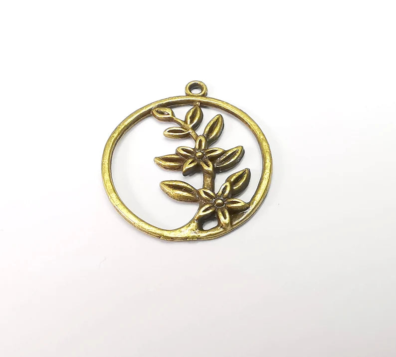 Flower Leaf Charms, Bronze Floral Charms, Earring Charms, Bronze Pendant, Necklace Pendant, Antique Bronze Plated Metal 31x28mm G35002