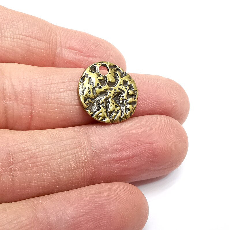 Organic Charms, Bronze Disc Charms, Earring Charms, Bronze Pendant, Necklace Pendant, Antique Bronze Plated Metal 17mm G35006