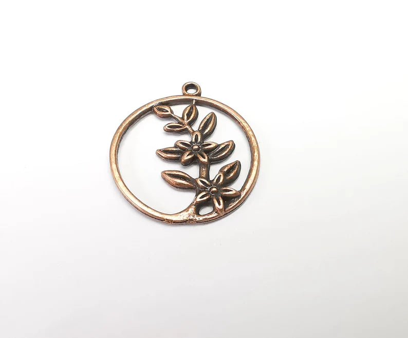 Flower Leaf Charms, Copper Floral Charms, Earring Charms, Copper Pendant, Necklace Pendant, Antique Copper Plated Metal 31x28mm G35012