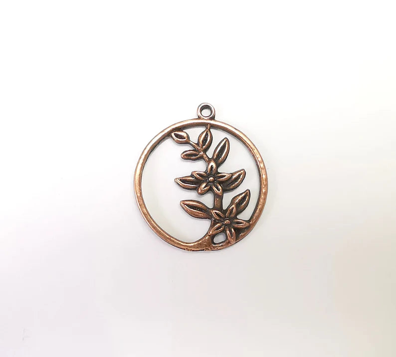 Flower Leaf Charms, Copper Floral Charms, Earring Charms, Copper Pendant, Necklace Pendant, Antique Copper Plated Metal 31x28mm G35012