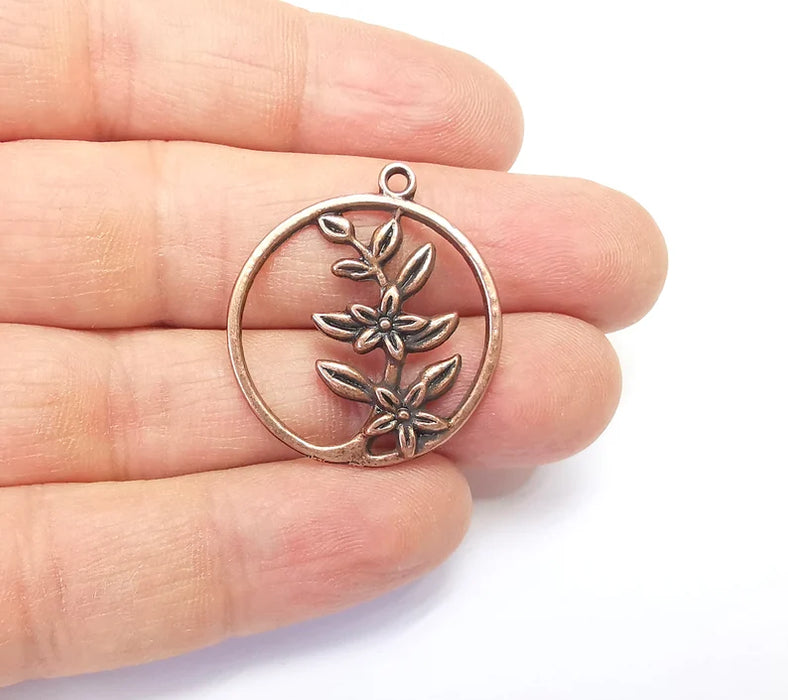 Flower Leaf Charms, Copper Floral Charms, Earring Charms, Copper Pendant, Necklace Pendant, Antique Copper Plated Metal 31x28mm G35012