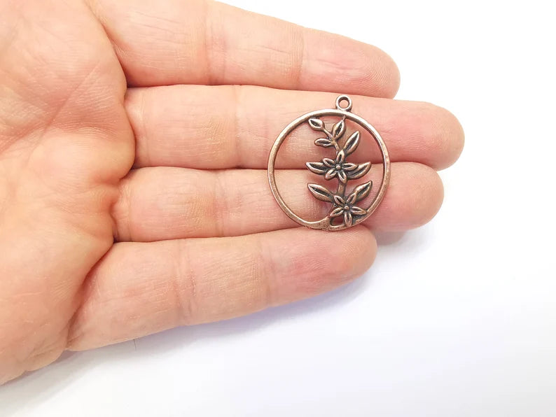Flower Leaf Charms, Copper Floral Charms, Earring Charms, Copper Pendant, Necklace Pendant, Antique Copper Plated Metal 31x28mm G35012