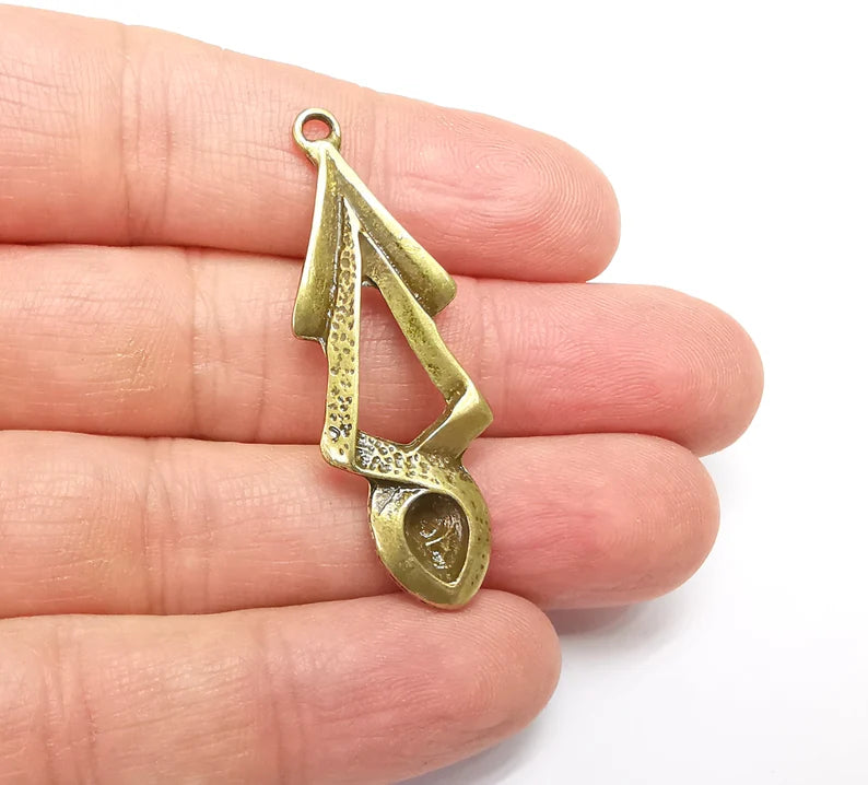 Bronze Dangle Charms, Unique Pendants, Earring Charms, Jewelry Components, Necklace Parts, Antique Bronze Plated Metal 48x16mm G35018