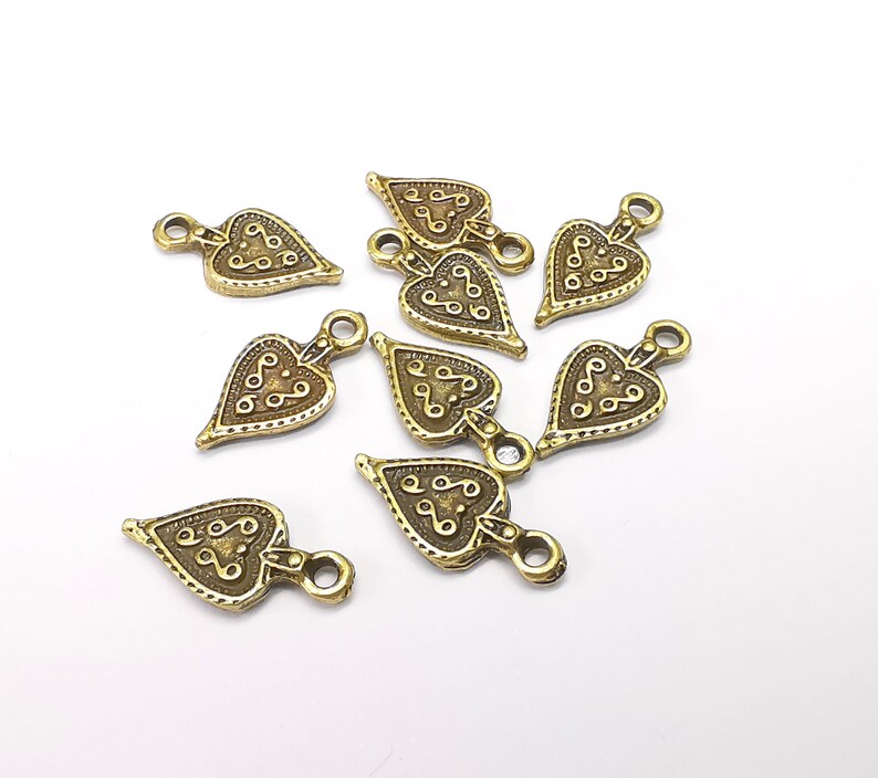 10 Bronze Heart Charms, Mystic Charms, Baroque Charms, Ethnic Earring Component, Rustic Necklace Parts, Antique Bronze Plated 17x8mm G35021
