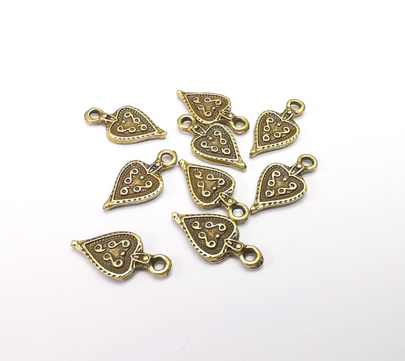 10 Bronze Heart Charms, Mystic Charms, Baroque Charms, Ethnic Earring Component, Rustic Necklace Parts, Antique Bronze Plated 17x8mm G35021