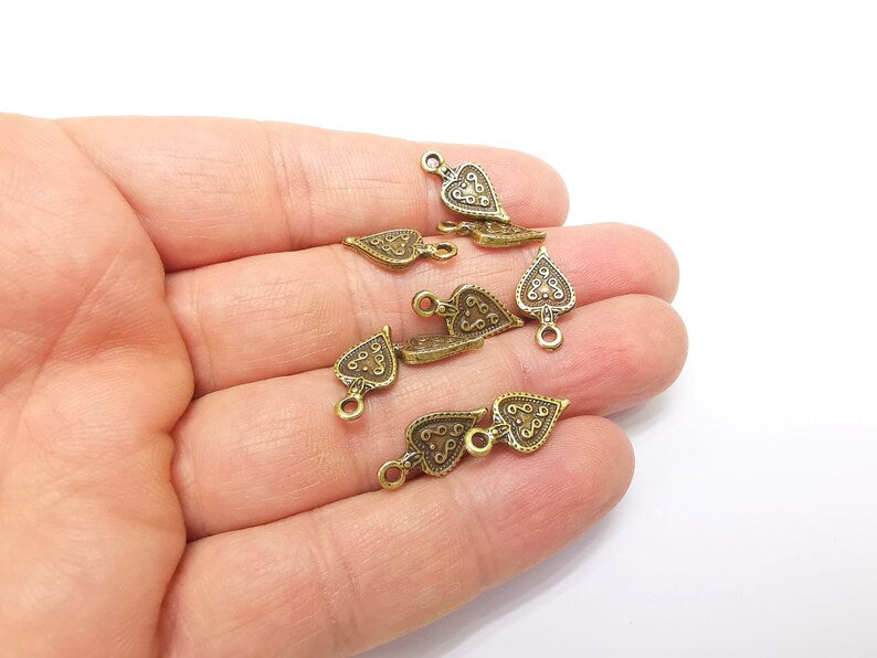 10 Bronze Heart Charms, Mystic Charms, Baroque Charms, Ethnic Earring Component, Rustic Necklace Parts, Antique Bronze Plated 17x8mm G35021