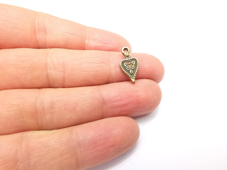 10 Bronze Heart Charms, Mystic Charms, Baroque Charms, Ethnic Earring Component, Rustic Necklace Parts, Antique Bronze Plated 17x8mm G35021