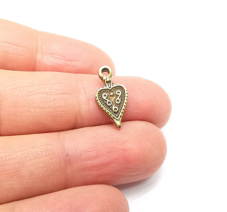 10 Bronze Heart Charms, Mystic Charms, Baroque Charms, Ethnic Earring Component, Rustic Necklace Parts, Antique Bronze Plated 17x8mm G35021