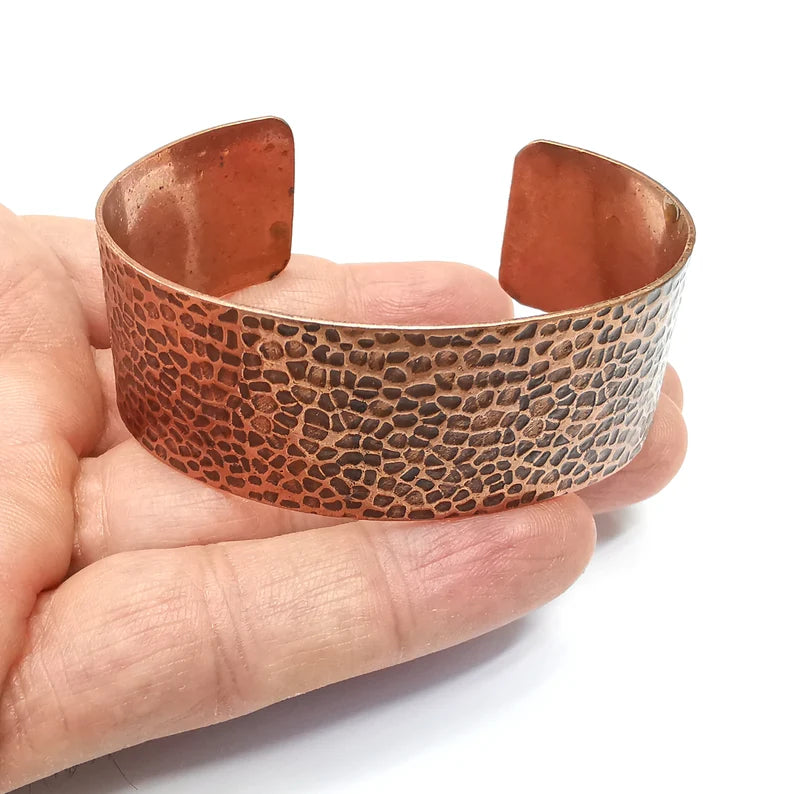 Hammered Bracelet, Bezel Cuff, Blank Mountings, Bangle Base, Setting, Antique Copper Plated Brass Adjustable Bracelet (25mm) G35025