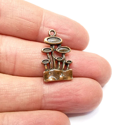 Plant Charms, Nature Earring Charms, Copper Rustic Pendant, Necklace Parts, Antique Copper Plated 25x15mm G35026