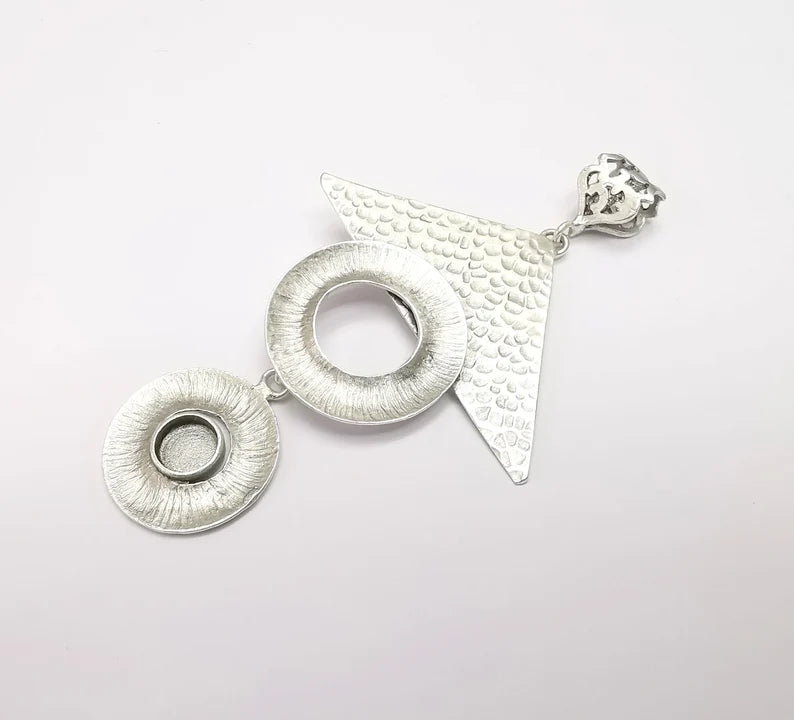 Silver Pendant Blank, Cabochon Bezel, Locket Pendant Base, inlay Mountings, Resin Necklace, Antique Silver Plated Brass (8mm blank) G35027