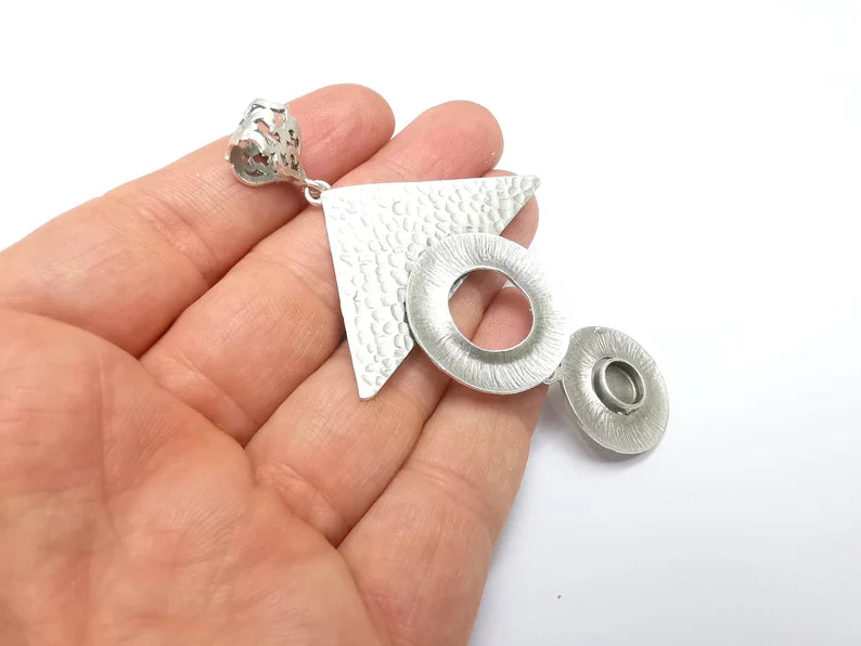 Silver Pendant Blank, Cabochon Bezel, Locket Pendant Base, inlay Mountings, Resin Necklace, Antique Silver Plated Brass (8mm blank) G35027