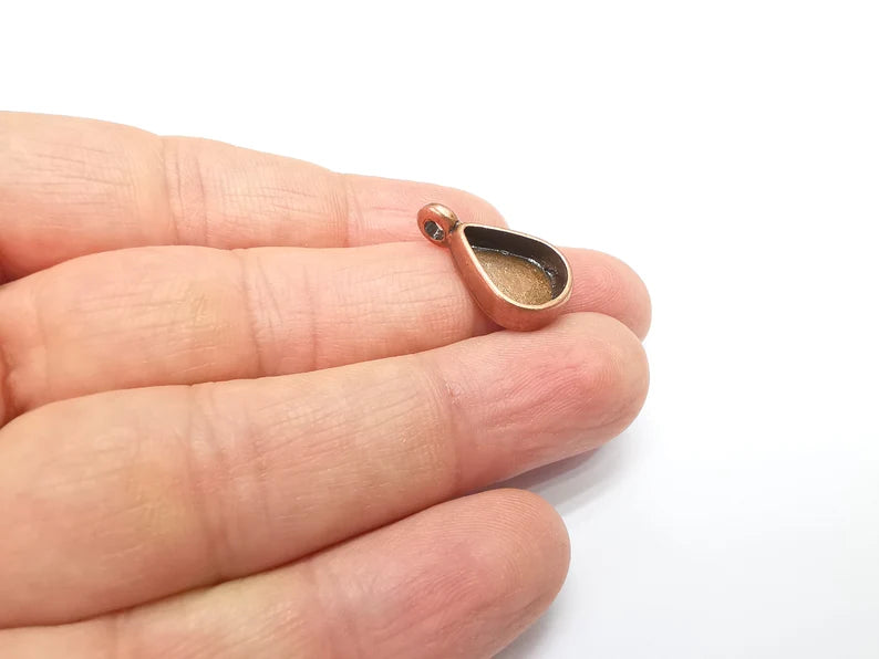 Copper Pendant Blank, Cabochon Bezel, Drop Pendant Base, inlay Mountings, Resin Necklace, Antique Copper Plated Metal 14x10mm blank G35029
