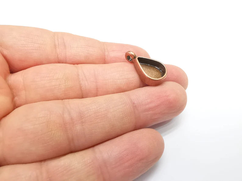 Copper Pendant Blank, Cabochon Bezel, Drop Pendant Base, inlay Mountings, Resin Necklace, Antique Copper Plated Metal 14x10mm blank G35029