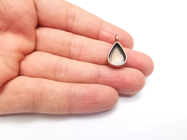 Copper Pendant Blank, Cabochon Bezel, Drop Pendant Base, inlay Mountings, Resin Necklace, Antique Copper Plated Metal 14x10mm blank G35029