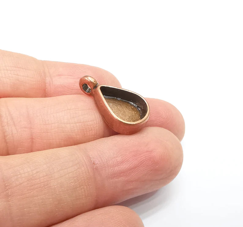 Copper Pendant Blank, Cabochon Bezel, Drop Pendant Base, inlay Mountings, Resin Necklace, Antique Copper Plated Metal 14x10mm blank G35029