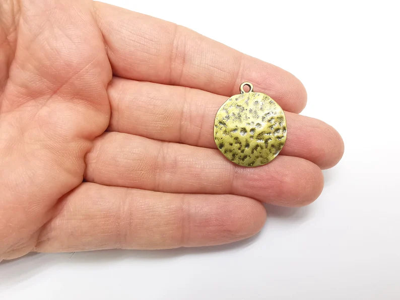 Organic Charms, Bronze Hammered Charms, Earring Charms, Bronze Pendant, Necklace Pendant, Antique Bronze Plated Metal 28x23mm G35033