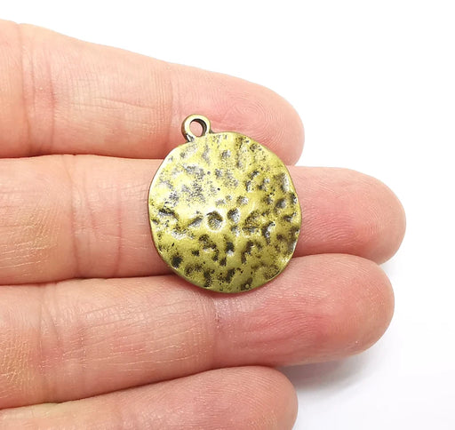 Organic Charms, Bronze Hammered Charms, Earring Charms, Bronze Pendant, Necklace Pendant, Antique Bronze Plated Metal 28x23mm G35033