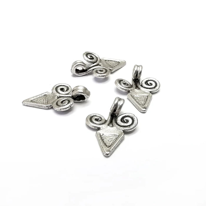 10 Swirl Triangle Charms, Pointed Charms, Dangle Earring Charms, Chain Bracelet Component, Necklace Parts, Antique Silver Brass 15x11mm G35034