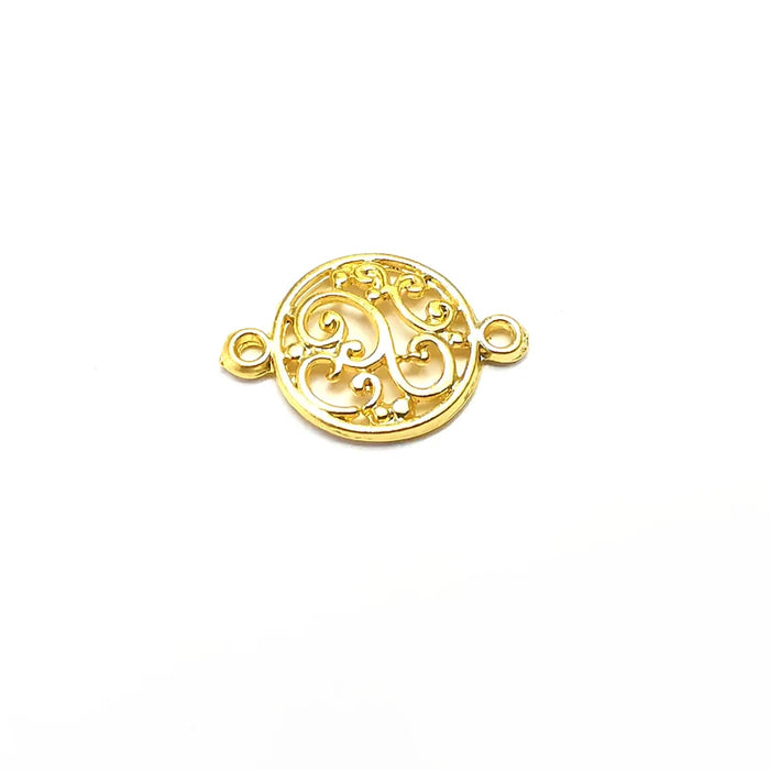 5 Round Charms, Filigree Connector, Branch Charms, Gold Plated Charms (20x14mm) G35035